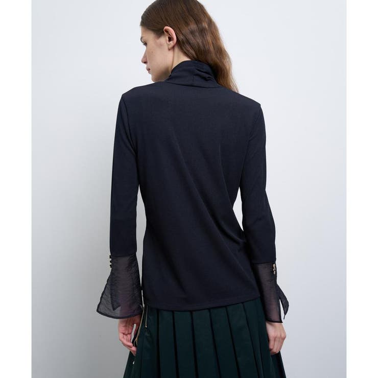 【未使用品】LANVIN シアーカフスコンビカットソー 白 未使用品】LANVIN シアーカフスコンビカットソー 白