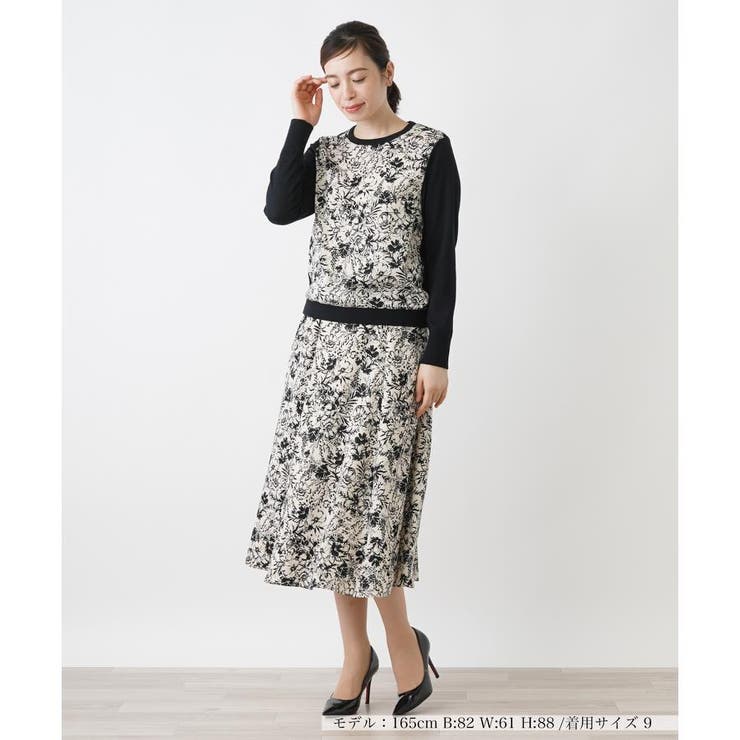 ▪️レリアン シルク混 花柄 キーネック ロングワンピース