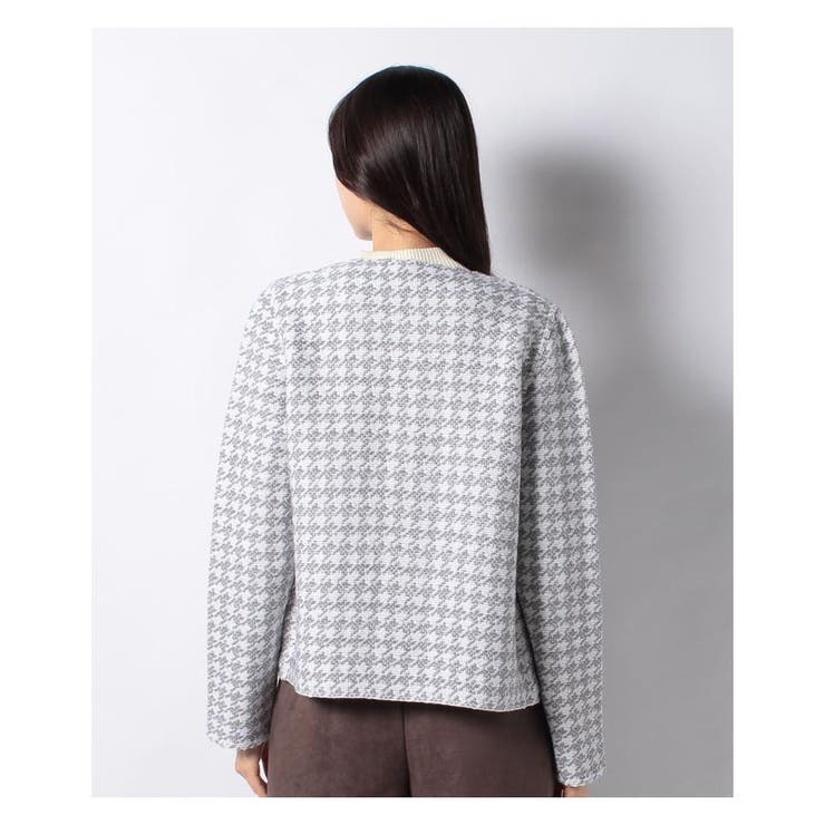 Leilian レリアン 千鳥格子柄 ジャケット ノーカラージャケット 千鳥格子柄ノーカラージャケット | Leilian (Women)/レリアン