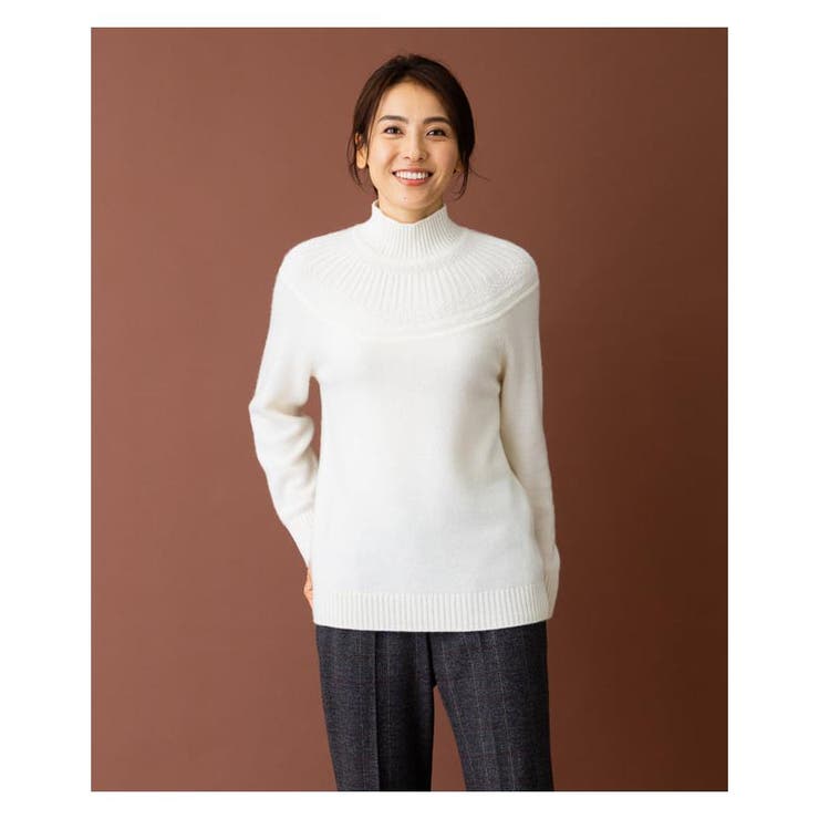 ❣️お首スッキリ❣️エルミダ ハイネック ニット セーター カシミヤ100 Ｌ訳アリ ニット セーター 「洗える」カシミヤブレンド ハイネック レディース