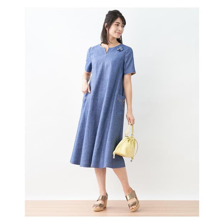 overE(オーバーイー)肩紐外せるストレッチデニムワンピース 肩紐外せる