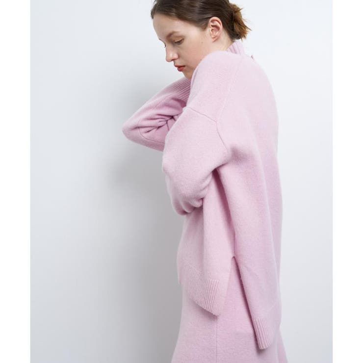 ☆2018AW ウールカシミヤブレンドリラックスオフタートルニットM(ピンク) ニット セーター 「洗える」カシミヤブレンド ハイネック レディース
