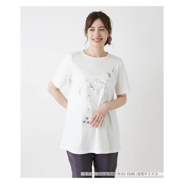 アイボリー | 刺繍半袖Tシャツ | Leilian