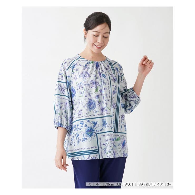 洗える花柄パネルプリントブラウス | Leilian PLUS HOUSE | 詳細画像1