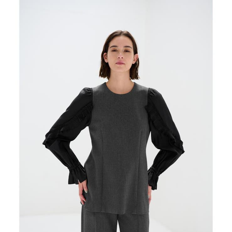 プリーツコンビダブルクロスブラウス[品番：LAVW0012621]｜LANVIN en 