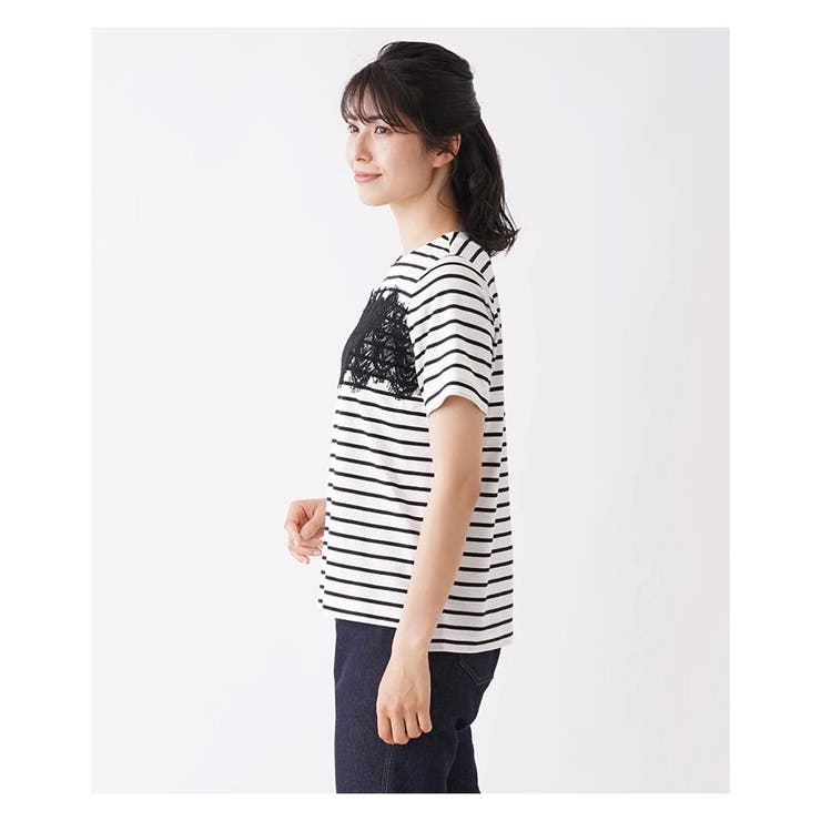 レース使いボーダーカットソー[品番：LAVW0015059]｜Leilian（レリアン