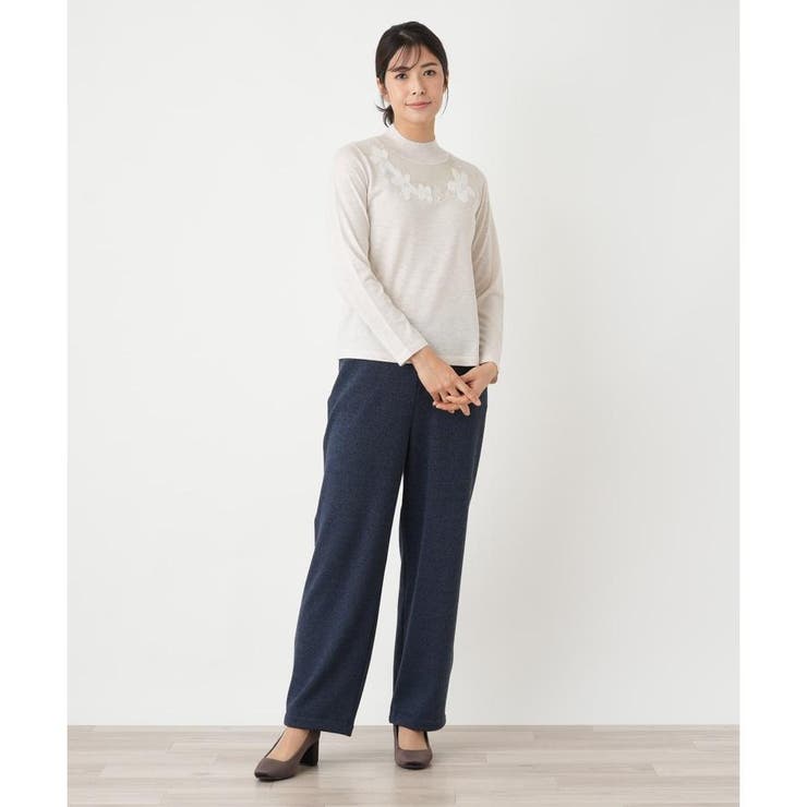 【新品】定価58,300円　レリアン　フラワー刺繍ニット　ブラウン系　13＋ フラワー刺繍Vネックニット | レリアン(Leilian) | マルイウェブチャネル