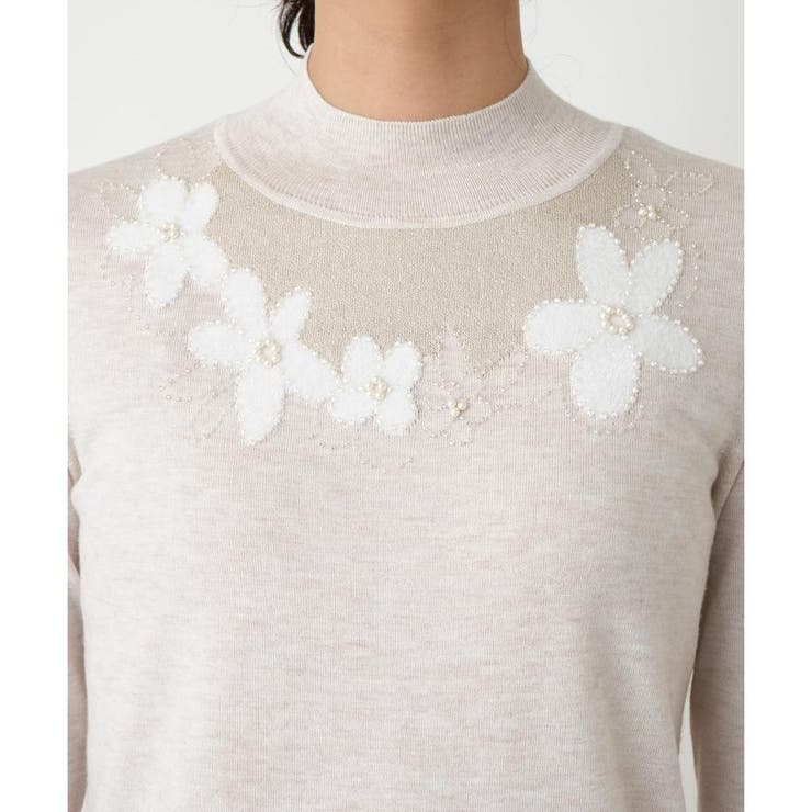 【新品】定価58,300円　レリアン　フラワー刺繍ニット　ブラウン系　13＋ フラワー刺繍Vネックニット | レリアン(Leilian) | マルイウェブチャネル