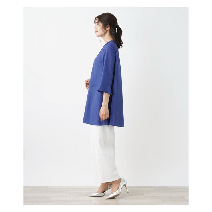 レリアン Lelian 青緑 刺繍飾り エレガント五分袖 チュニック レリアン Lelian 青緑 刺繍飾り エレガント五分袖 チュニック