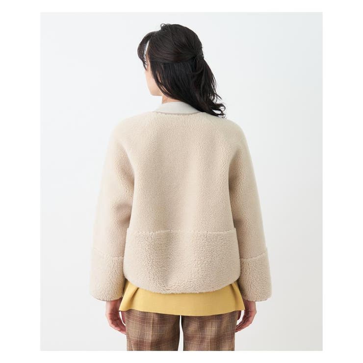 【美品】 Leilian ノーカラー ボアコート ベージュ系 ノーカラーボアジャケット[品番：LAVW0005656]｜Leilian（レリアン）の