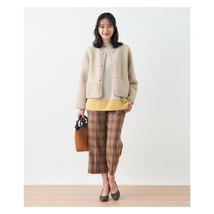 【美品】 Leilian ノーカラー ボアコート ベージュ系 ボアノーカラーコート[品番：LAVW0005918]｜Leilian PLUS HOUSE