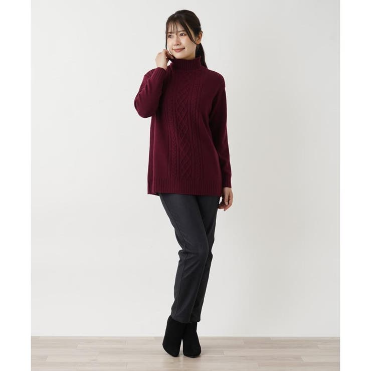 27207レリアンレディースカシミヤ入りハイネックニットこげ茶