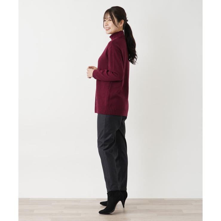 27207レリアンレディースカシミヤ入りハイネックニットこげ茶