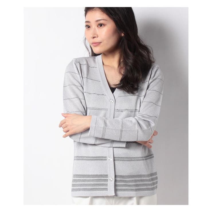 ライトグレー | ラメボーダーカーディガン | Leilian