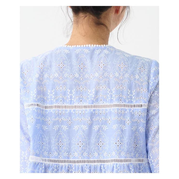 新品【レリアン】抜け感 刺繍 コットンレース チュニック丈 ブラウス 13+ 新品【定価82,500円】レリアン レース刺繍チュニックブラウス13+