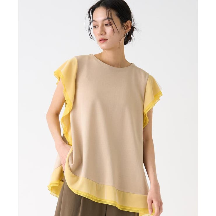 LANVIN ベージュ フリル袖 ワンピース 38（ランダムタック