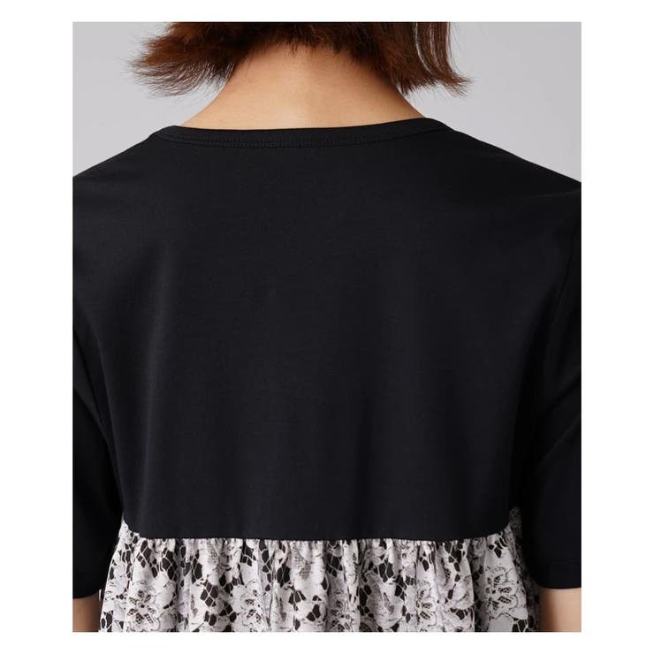 Leilian / レリアン バックプリントレースカットソー フラワープリント半袖カットソー【Leilian WHITE