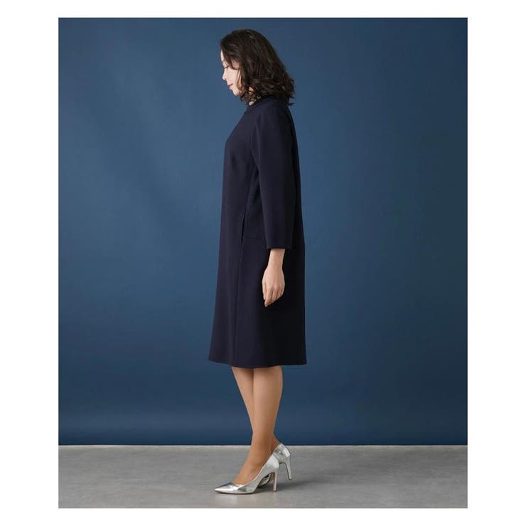 大きいサイズ レリアン ワンピース ネイビー 洗える ミディ丈 リボン