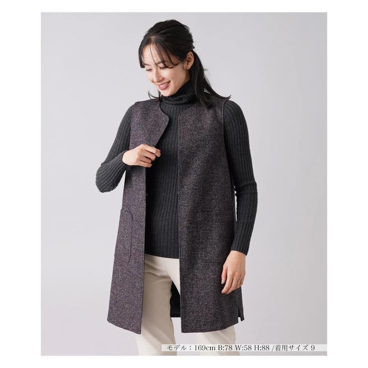 ネイビー | ツイードロングジレ | Leilian