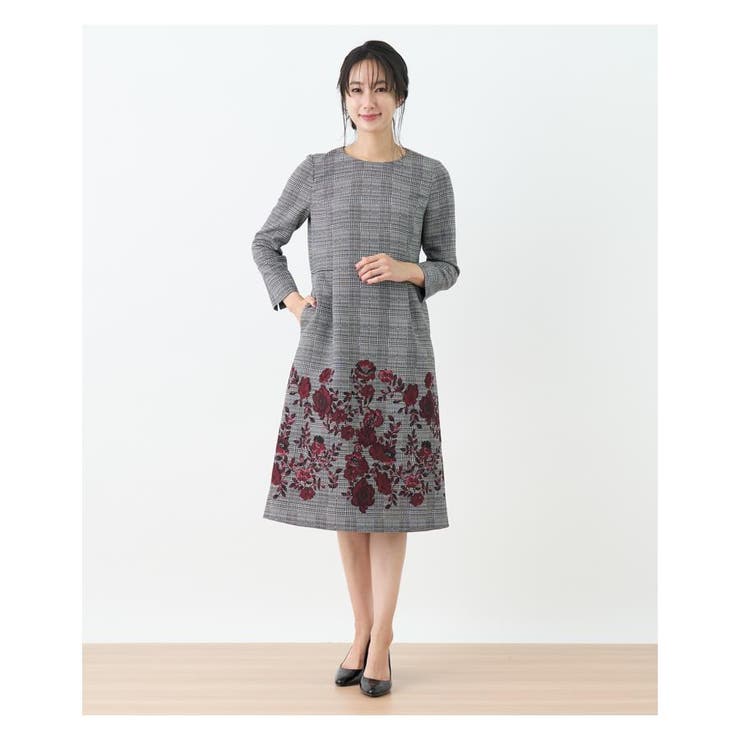 グレンチェックフラワー刺繍ワンピ－ス[品番：LAVW0006517]｜Leilian 
