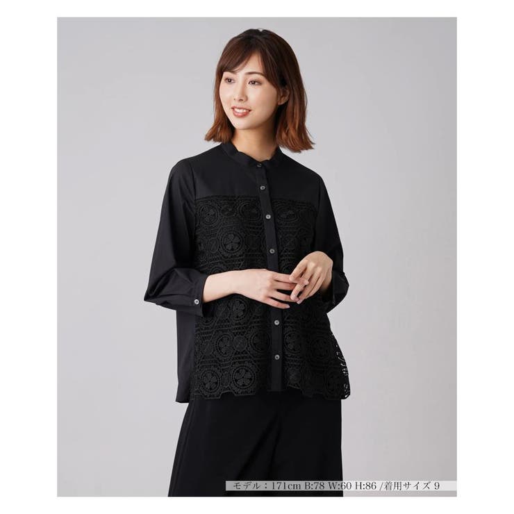 Leilian レリアン 大きいサイズ ペイズリー フリル シアーブラウス 