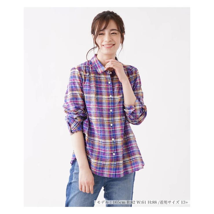 マドラスチェックブラウス[品番：LAVW0005077]｜Leilian PLUS HOUSE 