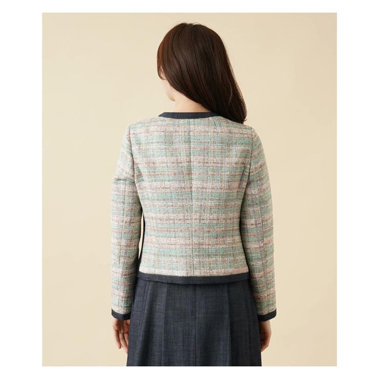 美品 Leilian ノーカラージャケット ミックスカラー 大きいサイズ ミックスツイードノーカラージャケット[品番：LAVW0008265