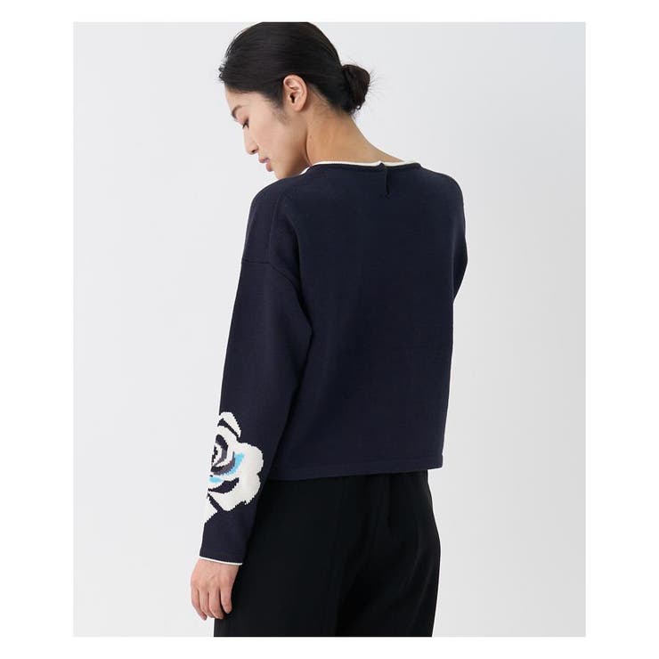 ランバンオンブルー リボンインターシャニット カットソー 長袖 38 紺 LANVIN en Bleu（ランバンオンブルー）の「【VERY掲載】バックリボン