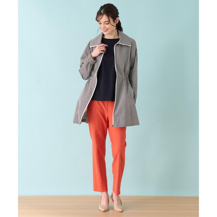 新品 レリアン タフタ カジュアルコート ギンガムチェック ネイビー