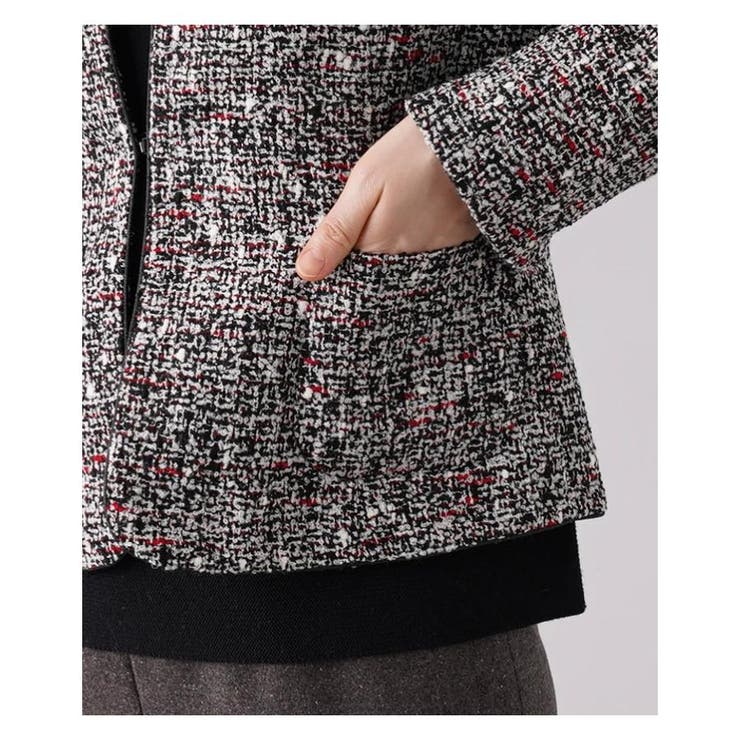 値下済【美品】レリアン ミックス ツイード ノーカラージャケット 13+ ミックスツイードノーカラージャケット | Leilian (Women