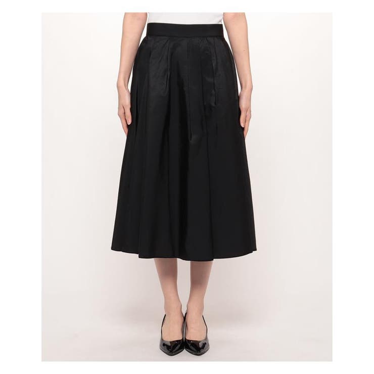 LANVIN COLLECTION黒 フレアスカート タック入り　日本製 厚手タフタフレアスカート|LANVIN COLLECTION | LANVIN