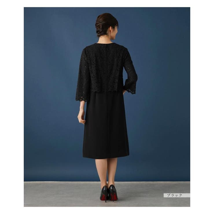 レリアン膝下七分袖ワンピース Leilian（レリアン）前開きファスナー付き 7分丈膝下丈ワンピース M