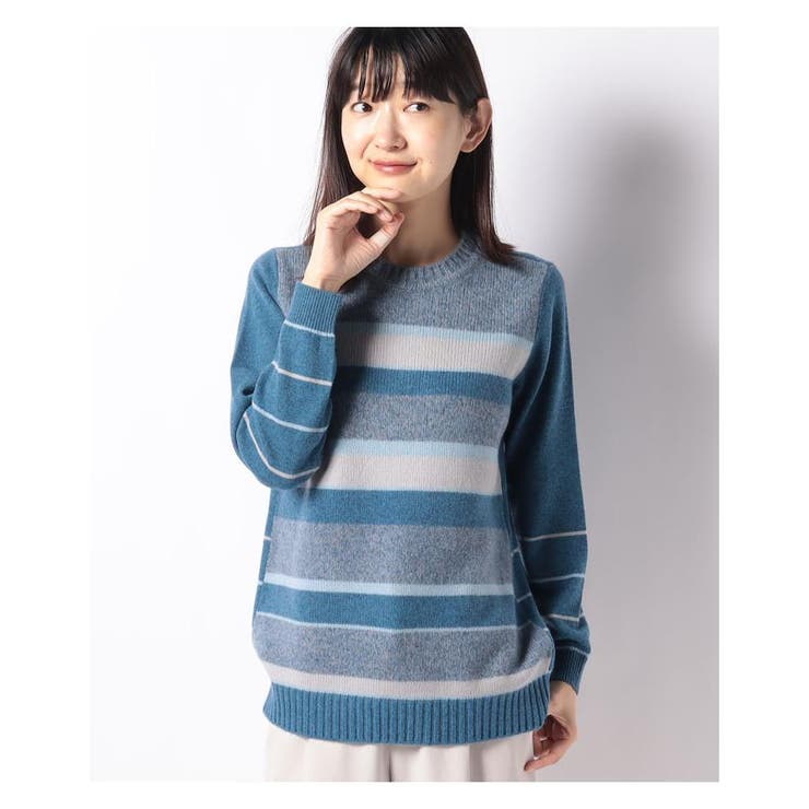 サックス | カシミヤボーダーニット | Leilian