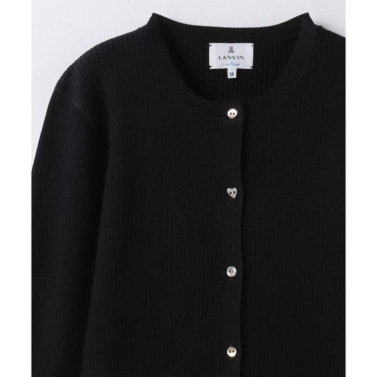 LANVIN en Bleu バイカラーニットワンピース、カーディガン バイカラーⅤネックリブカーディガン|LANVIN en Bleu | LANVIN