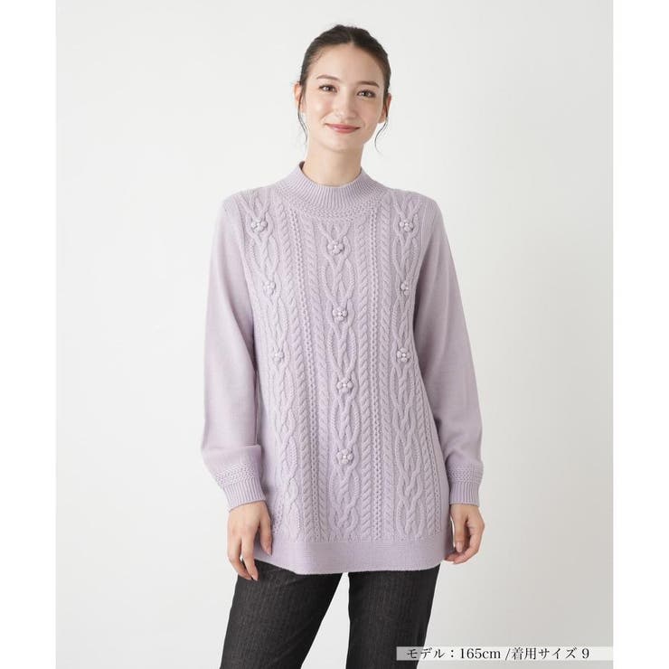 Leilian レリアン    フラワーハイネックニット Leilian レリアン フラワーハイネックニット