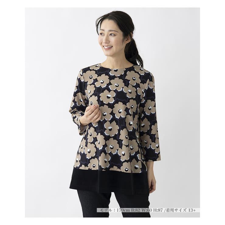 ブラウン系 | 洗えるフラワープリントチュニック | Leilian PLUS HOUSE