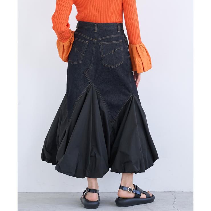 ★LANVIN en Bleu★ランバン ランバンオンブルー パーティ スカート デニムコンビネーションスカート[品番：LAVW0008665]｜LANVIN en