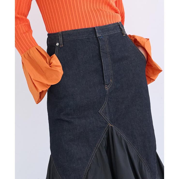 LANVIN ランバンオンブルー オーガニックコットンデニム切替スカート デニムコンビネーションスカート[品番：LAVW0008665]｜LANVIN en