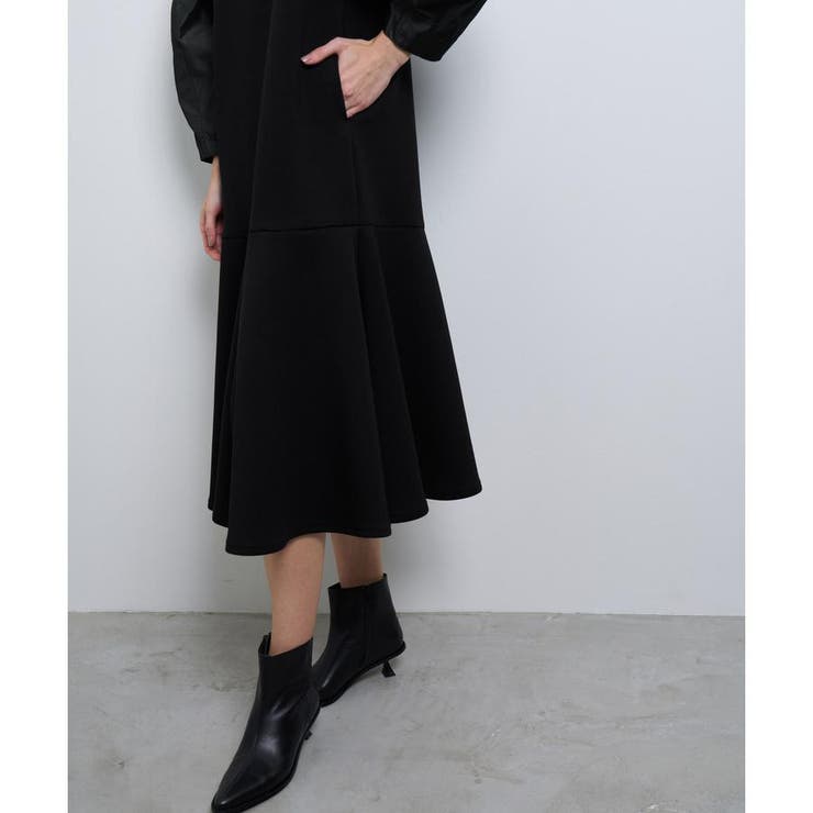 LANVIN ダンボール生地ワンピース ブラック 38 上品 タイトスカート