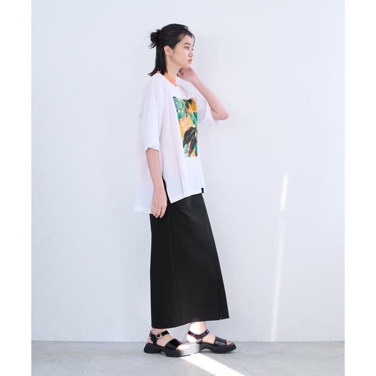新品　LANVIN en Bleuライトダブルクロスラインスカート　ブラック ポンチペンシルロングスカート[品番：LAVW0008375]｜LANVIN en