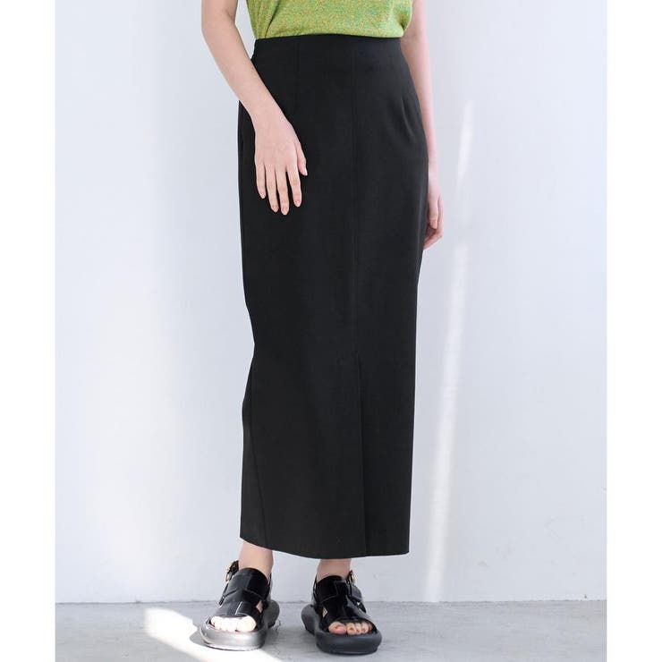 新品　LANVIN en Bleuライトダブルクロスラインスカート　ブラック ポンチペンシルロングスカート[品番：LAVW0008375]｜LANVIN en
