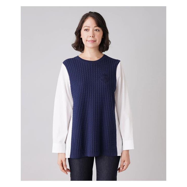 ケーブルニット切替プルオーバー[品番：LAVW0003581]｜Leilian PLUS