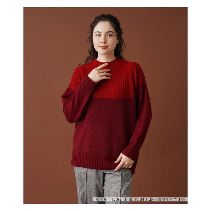 レッド系 | カラーブロックハイネックニット | Leilian PLUS HOUSE