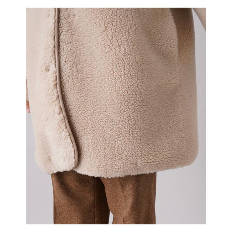 【美品】 Leilian ノーカラー ボアコート ベージュ系 中古・古着通販】Leilian (レリアン) ノーカラーボアジャケット