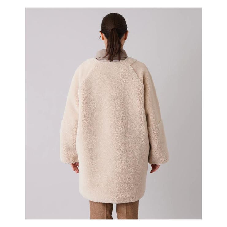 【美品】 Leilian ノーカラー ボアコート ベージュ系 ノーカラーボアジャケット【Leilian The Week】 | レリアン プラス