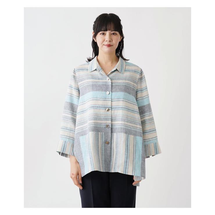 マルチボーダー柄長袖ブラウス[品番：LAVW0015598]｜Leilian PLUS  