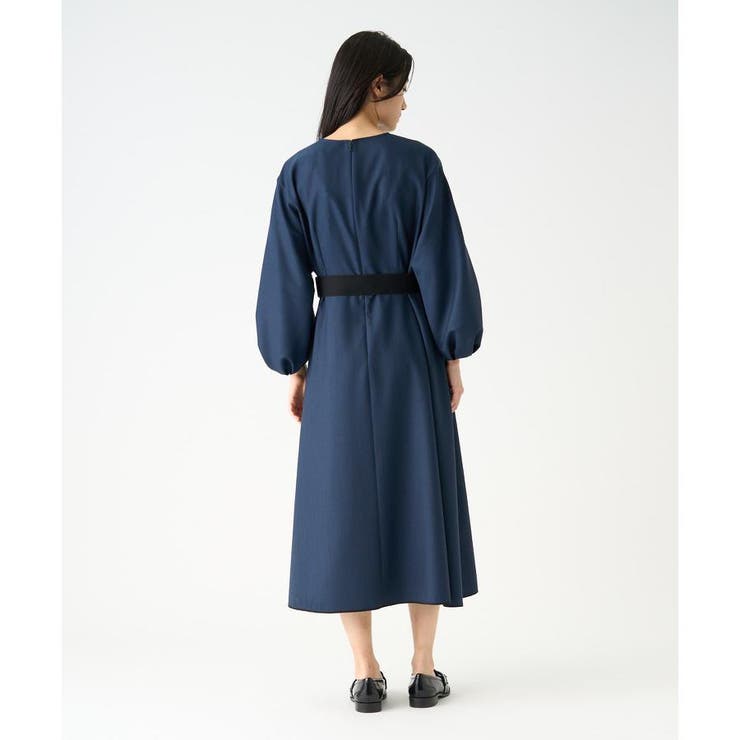 【ランバンコレクション】美ラインカットワークワンピース　デニム素材 ウールデニムワンピース[品番：LAVW0018215]｜LANVIN COLLECTION