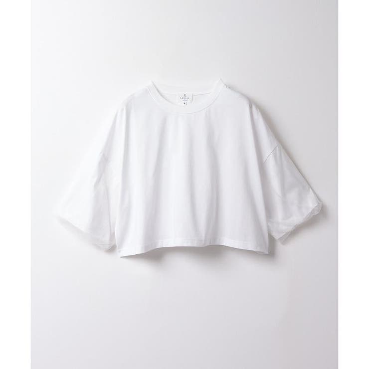 ランバンオンブルー　袖チュールのトップス クロップドチュールスリーブTシャツ[品番：LAVW0015728