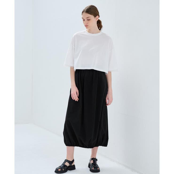 ランバンオンブルー　袖チュールのトップス クロップドチュールスリーブTシャツ[品番：LAVW0015728