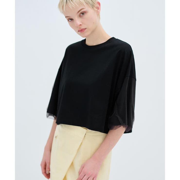 ランバンオンブルー　袖チュールのトップス ランバンオンブルー 袖チュールのトップス